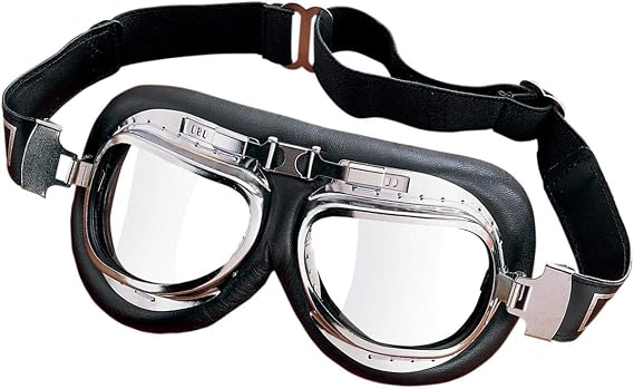 Emgo Roadhawk Leather One-Piece Anti-Fog Lens Goggles (Chrome Finish)