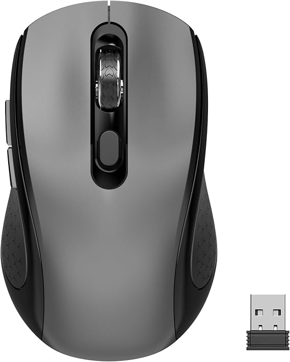 Ergonomic 6 Button Silent Wireless Side Key Mouse No Light Gray | 1000/1600/2400 DPI, anti-slip roller, USB nano receiver, compatible with Laptop, PC, Chromebook, Mac & MacBook