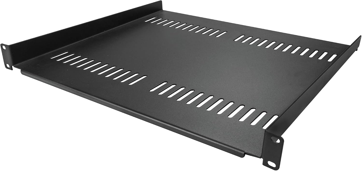 1U CABSHELF116V Server Rack Shelf, Cantilever Tray with Heat Dissipation Slit for 19 Inch Equipment Rack & Cabinet, Heavy Duty Steel, Load Capacity 44.1 lbs 20 kg, Depth 15.7 inches 40 cm, Black