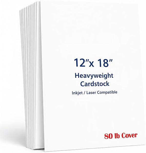 12" x 18" Cardstock Paper - 50 Sheets - Heavy 80lb Cover (218gsm) White Matte Poster Printer Paper - Large Cardstock 12x18 Paper for Signs Flyers Poster Board Displays Menus Events Presentations