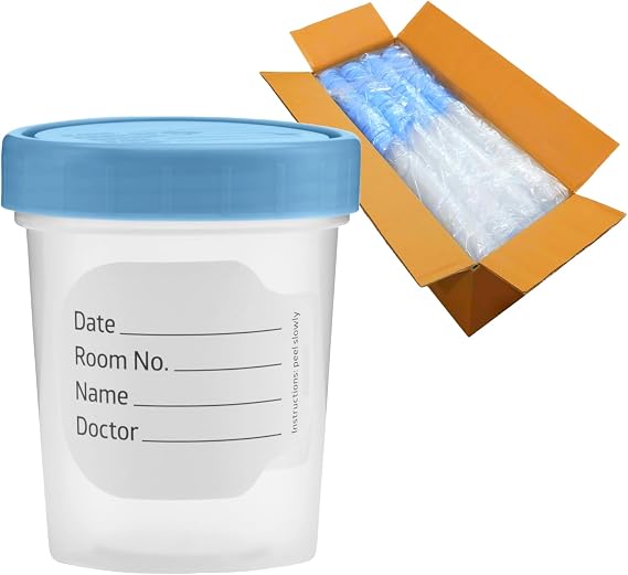 Vakly 4 oz Specimen Cups with Lids, Leak-Proof, 500 Pack | Clear polypropylene, non-sterile, screw-top lids, graduated markings, urine, stool & lab specimen collection