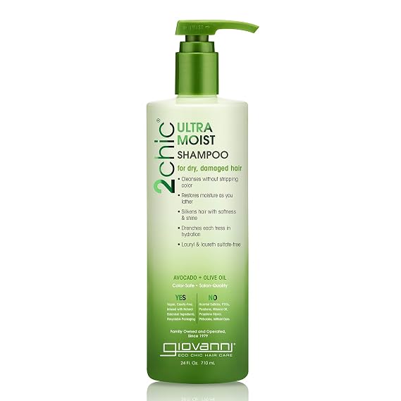 GIOVANNI 2chic Ultra-Moist Shampoo, Avocado & Olive Oil, Shea Butter, 24 oz | Creamy Hydration Formula, Enriched with Aloe Vera, Botanical Extracts, No Parabens, Color Safe