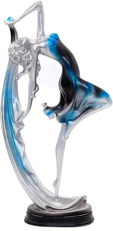 Lependor 13inch Resin Dancing Girl Sculpture Statue Simple Modern Graceful Dance Movements, Beautiful Dancer Statue Cabinet Home Art Decor Statues - Blue