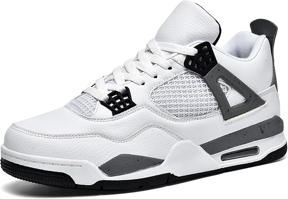 Men's Womens Air 4 Retro Classic Skate Shoes Trainers Fitness Basketball Shoes Casual Sneakers Work Running Walking Zapatos AY004 White UK 8.5