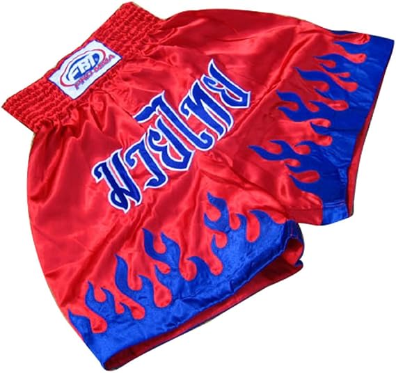 FBT Quality Satin Kick Boxing Shorts with Muay Thai Thailand Script and Flames