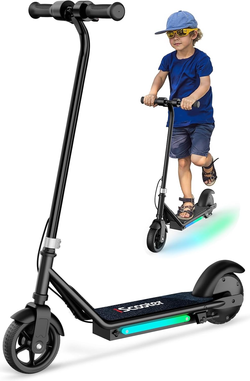 iScooter iK3 Kids Electric Scooter, 6 Inch Electric Scooter for Kids 6-12, 16KMH Max Speed & 9KM Max Range, 3 Speed Levels, 2-3H Charging Time, Dual Braking Modes, 70KG Max Load, Gifts for Boys Girls