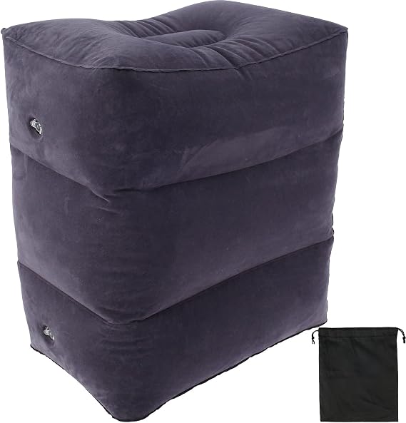 Airplane Footrest, Inflatable Foot Rest for Kids,3 Layer Height Adjustable Inflatable Airplane Foot, Toddlers Travel Bed Box, Portable Travel Accessories for Long Flight, Car(Navy Blue)