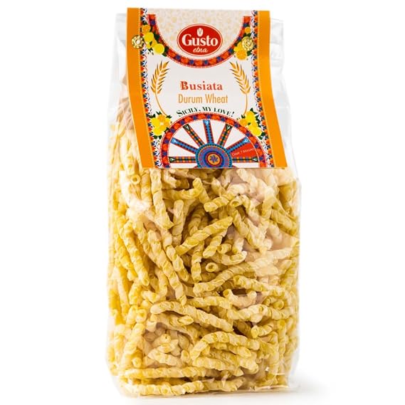 GUSTO ETNA Busiata Pasta, Spiral Pasta, Artisan Italian Pasta, 17.6 oz Pack | Artisan Durum Wheat Spiral Pasta for Sicilian Recipes and Traditional Italian Dishes, Non-GMO, Product of Italy, 500 g.