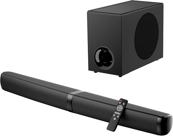 Sound Bar with Subwoofer, Soundbar for TV Speaker Sonicwave 2.1 CH 120W Detachable 2-in-1 Home Audio System with DSP Bluetooth 5.3 Soundbar, ARC/Optical/AUX for Movies Music Gaming