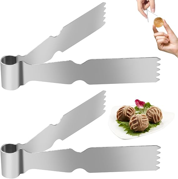 2Pcs Maamoul Tweezers Tongs, Maggash Manqat Pastry Tools Cookie Maker Dough Scraper Press, Stainless Steel Pastry Tongs Baking Crimper Tool for Decorating and Sealing Cookies, Shakarbura, Pie Crusts