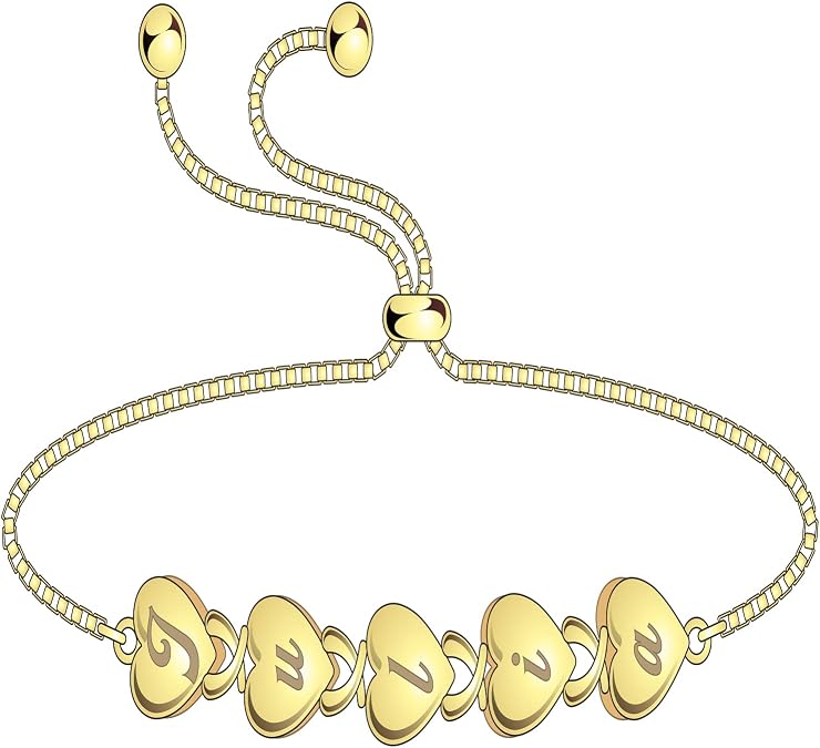 Name Bracelet Personalized for Women Custom Engraved Name Bracelet with Hearts Forever Love Bracelet 18k Gold Plated Commitment Bracelet for Your Love Women
