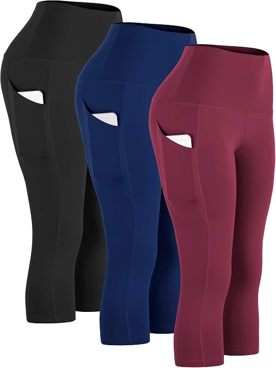 CADMUS Womens High Waist Workout Legging Capris for Yoga w Side Pockets