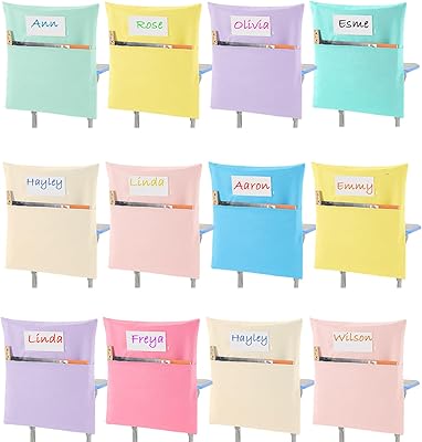 Sanwuta 24 Pack Classroom Chair Pockets, 15 x 17 Inch Book Storage Bags for Chair with Name Slot Students Chairback Pockets for Kindergarten Primary School HomePastel