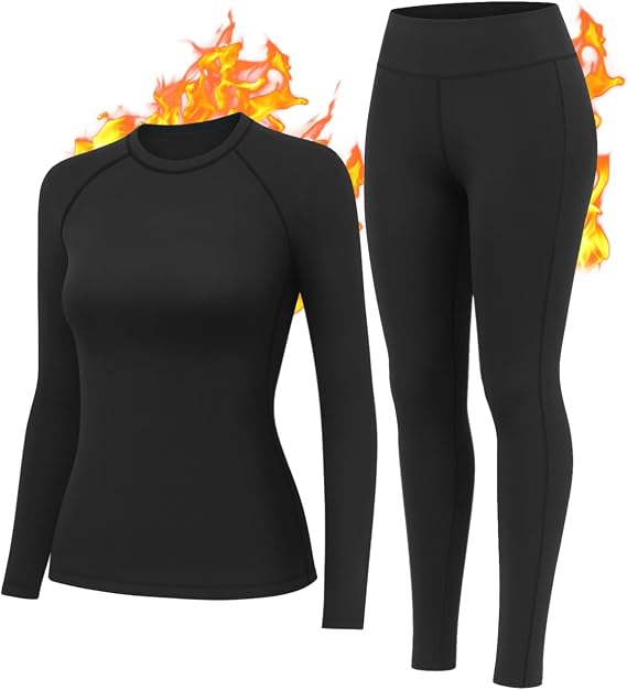 Thermal Underwear for Women Thermal Set Fleece Lined Leggings Long Johns | Womens Thermal Sets Base Layer Women's Clothing Warm Tops Bottoms Long Underwear Snow Thermo Pants Ski Winter Shirts