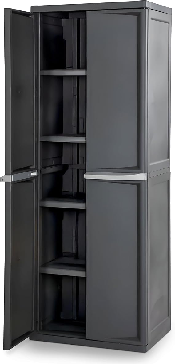 Sterilite 4 Shelf Cabinet, Durable Plastic Storage Solution, Gray, 1 Pack | Adjustable Shelves - Plastic Shelving Unit for Organizing Garage, Pantry, Basement, Laundry Room or Mudroom