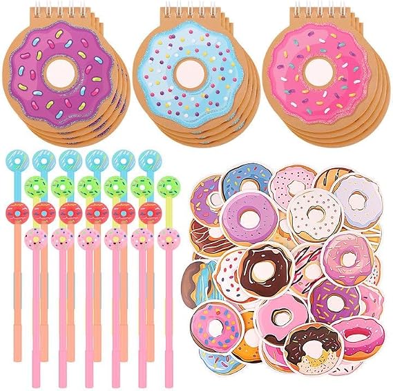 32 Pcs Donut Party Favors Bulk Donut Spiral Notepads with Pens Stickers
