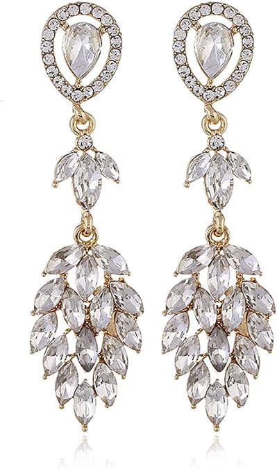 Retro Diamond Hollow Chandelier Teardrop Dangle Stud Earrings Formal Long Earrings for Women Rose Gold
