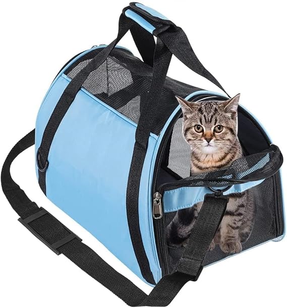 Cat Carrier Dog Carrier Pet Carrier, Airline Approved Soft-Sided Foldable,Puppy Carrier with Breathable Mesh for Small Medium Cats Dogs Rabbit (M, Blue)