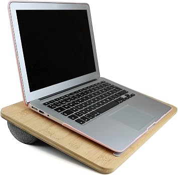 PEPE Mobility Wooden Portable Lap Laptop Desk with Pillow Cushion, Fits up to 15.6 inch Laptop, with Anti-Slip Strip and Handle, Natural Bamboo