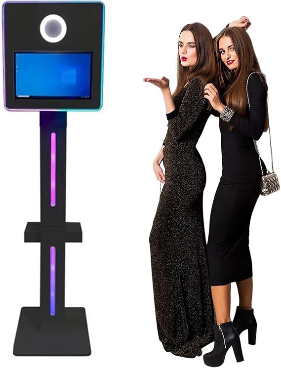 Latested Dslr Photo Booth (15.6'' Touch Screen) + Mini Computer, Fill Light And Flight Case, Selfie Photobooth Machine + Printer Stand, For Parties Wedding Rental Business Black