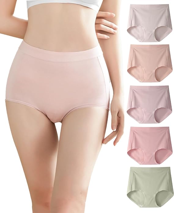 Womens Underwear, High Waisted Cotton Briefs Full Coverage Tummy Control Ladies Panties 5 Pack