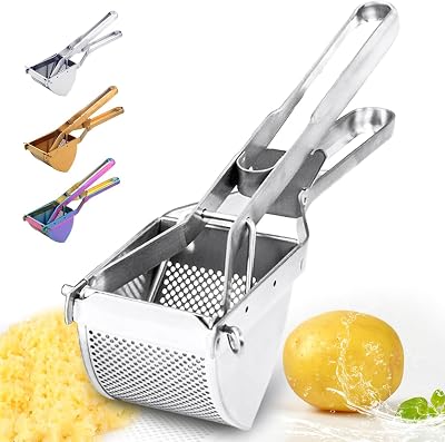 QRU Large Potato Ricer, Heavy Duty Stainless Steel Potato Masher for Commercial and Home Use, Fruit Press Baby Food Masher Silver