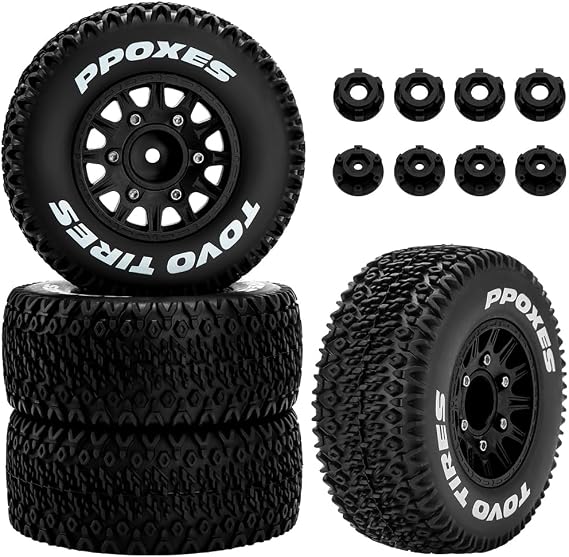 GLOBACT 12mm/14mm Hex RC Wheel & Tires for Arrma Senton Fury Slash Axial, B | Hex Detachable Replacement, For Losi Redcat Rc4wd 1/10 RC Truck, Multi-leveled Step Design Tires