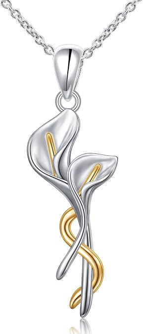 Calla Lily Necklace Sterling Silver Lily Flower Pendant Tulip Lotus Jewelry for Women Mother's Day Gift