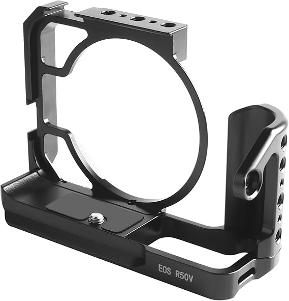 R50V Camera Cage for Canon EOS R50 V Camera,R50V Cage & L Bracket Interchangeable Design with Cold Shoe Mount Compatible with ARRI 1/4 Interface and Arca