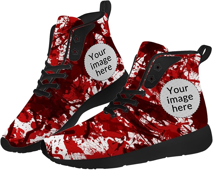 Women's Men's Custom Shoes Custom Bloody High Top Sneakers Personalized Blood Splatter Print High Top Shoes with Photo