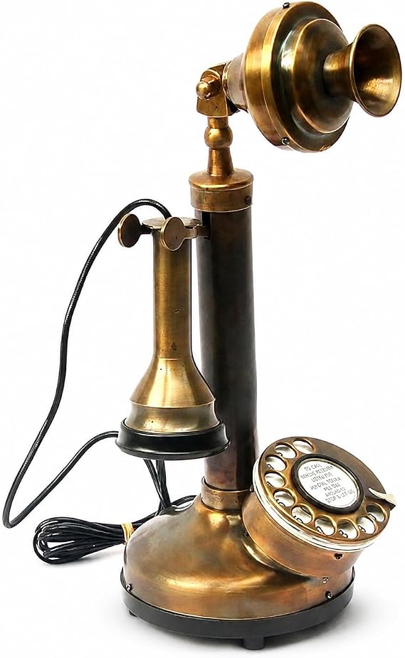 Vintage Antique Candlestick Rotary Dial Phone Brass Finish Table Decorative Telephone Antique Replica Telephone Home & Office Decor