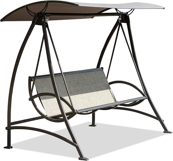 3 Seat Patio Swing Chair, Outdoor Porch Swing with Adjustable Canopy and Steel e, Patio Swing Glider for Garden, Deck, Porch, Backyard DI853