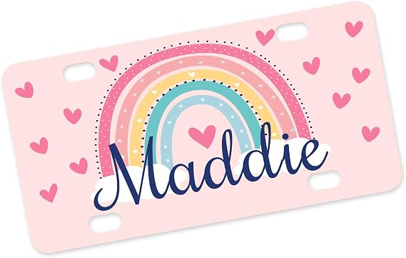Personalized Bike License Plate Boho Rainbow Design | Custom Name Metal Tag for Bicycle, Scooter & Golf Cart | Girls Gift | Made in USA