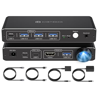 KVM Switch 1 Monitors 2 Computers 4K@60Hz USB C HDMI KVM Switch 2 Port for 1 Laptop 1 Desktop Share 1 Monitor Keyboard Mouse Hard Drives Printer Support 100W Charging for Laptop