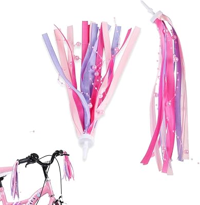 MINI-FACTORY Kids Bike Streamers Pink PearlStarsFlowers - 2Pcs Bicycle Scooter Front Handlebar Tassel Ribbon Decoration for Girls