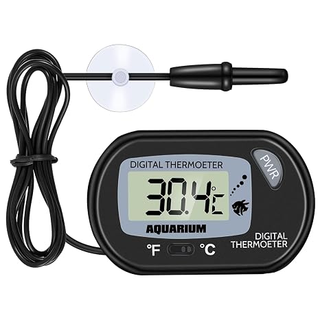 Aquarium Thermometer - Digital Thermometer with Probe and Suction Cup, Reptile Fish Tank Thermometer with Large LCD Display, Terrarium Water Temperature Test