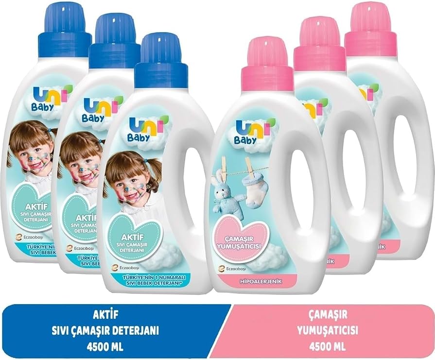 Uni Baby Liquid Laundry Detergent 1500 ml Active + Softener 1500 ml Precision Hypoallergenic Mixed Set of 6