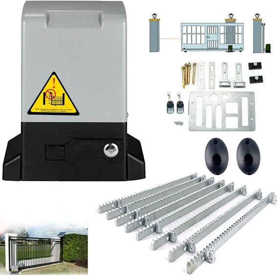 550W 1200KG Electric Sliding Gate Opener AC 220V Motor Gate Automatic Door Operators Heavy Duty Garage Door Opener Kit with 4m Rack+2 Remote