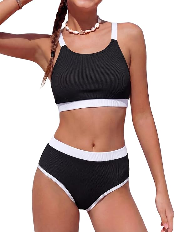 JiAmy Girls 3 Piece Swimsuit Color Block Bikini Sets with Mesh Cover Up
