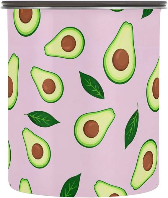 Avocado Leaf Grouping Rose Stainless Steel Coffee Bean Storage with Airtight Lid Food Storage Container Ground Coffee Tea Storage Kitchen Organization