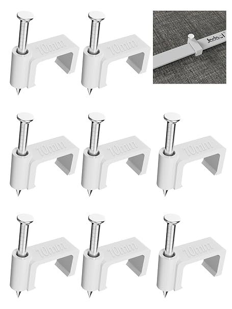 Jadaol 100Pcs 10mm Nail-in Cable Clips for Flat Ethernet, TV, Speaker Wire - Wall Tacks for Cat5/Cat5e/Cat6/Cat7 RJ45 Cords