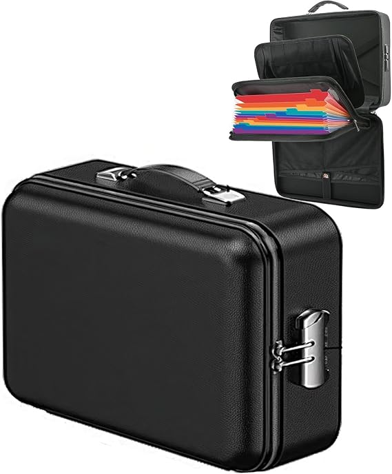 Document Folder Fireproof and Waterproof 5200°F Fireproof Document Box Portable Briefcase for Important Documents Documents A4 Files Passport and More with TSA Customs Password Lock