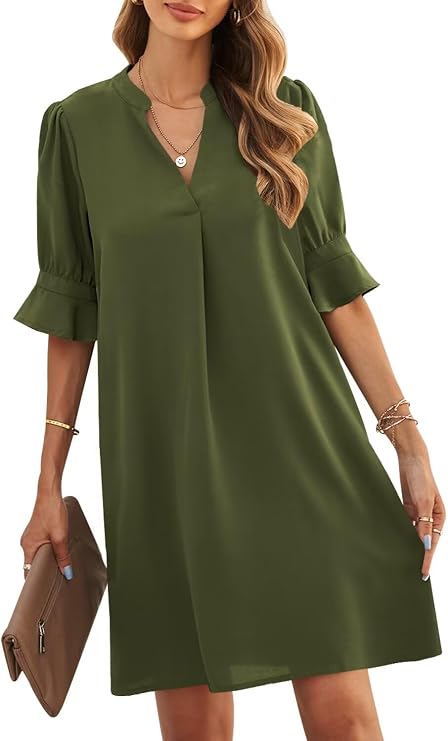 JOCAFIYE Womens Dresses Summer 2026 V-Neck Short Sleeve Dress Shift Dress