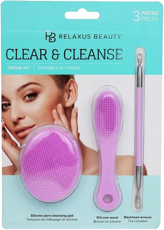 Clear & Cleanse 4 Piece Facial Kit. Silicone Pore Cleansing pad, Wand & Blackhead Remover