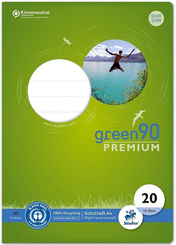 Staufen 040782020 Green notebook, ruling 20, DIN A4, 16 sheets, 90 g/m2, blank, 1 piece.
