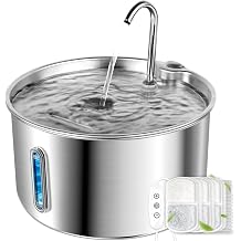 Cat Water Fountain Stainless Steel,4L/135oz Adjustable Silent Automatic Cat Dog Water Dispenser, Pet Water Fountain for Cats Inside with Water Level Window & Dual-Color LED + 20 Filters + 20 Sponges