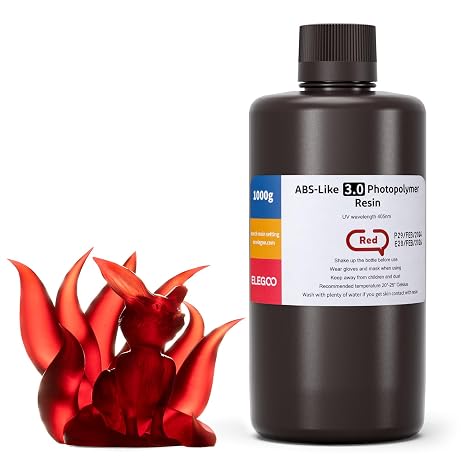 ELEGOO ABS Like 3D Printer Upgraded Resin 3.0 Clear Red 1000g, 405nm UV Curing Photopolymer Resin for LCD 3D Printing