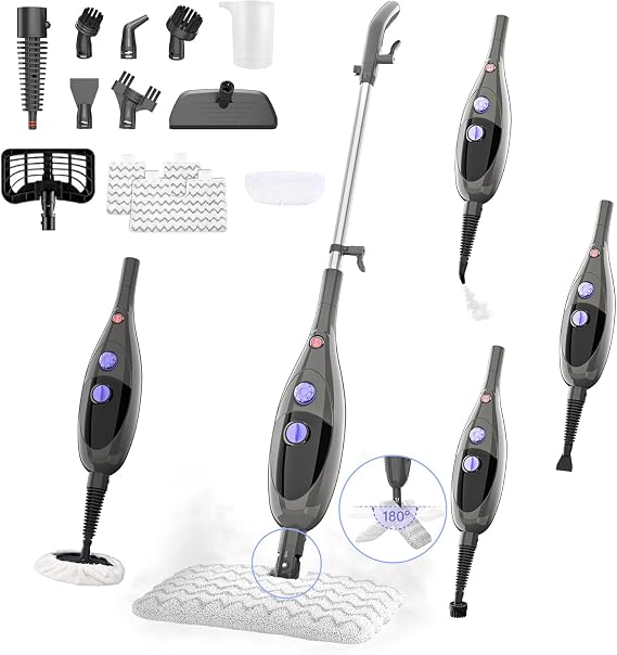12 in 1 Steam Mop,Detachable Handheld Steam Cleaner for Hardwood Floors, Tile, Carpet, Clothes, Windows & Furniture, Lightweight Floor Steamer with 15S Fast Heat-Up & Adjustable Steam