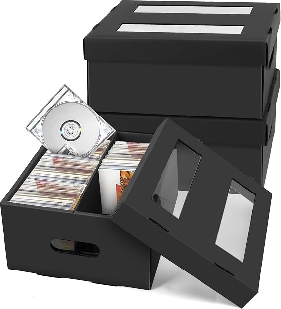 3 Pack CD Storage Boxes,2 Compartments CD Cases Hold 180 Jewel Cases