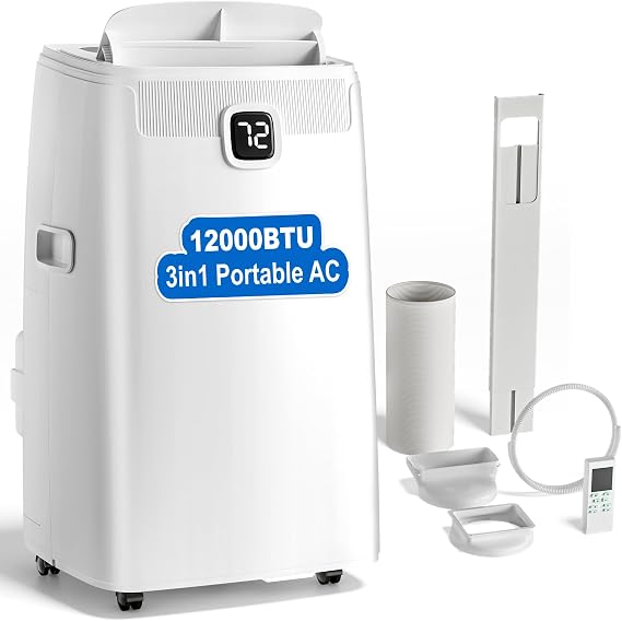 Portable Air Conditioners, 12,000 BTU Portable AC Unit for Room up to 550 Sq. Ft, 3 in 1 Small AC Unit with 24H Timer Smart Sleep Mode, Smart Stand up Air Conditioner for Bedroom(12,000 BTU)